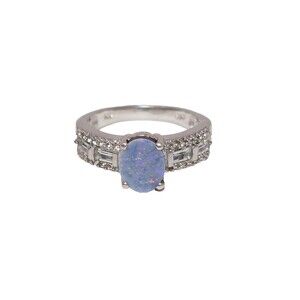 STS Sterling Silver 925 Diamond & Opal Gemstone Ring Size 8.5